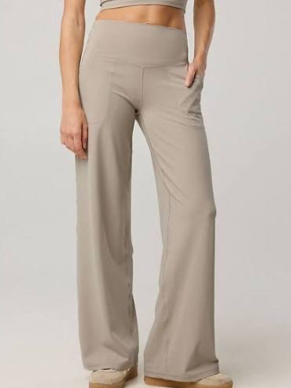 AERIE OFFLINE  XTRA Ribbed High Waisted Trouser, Stone Harbor NWT